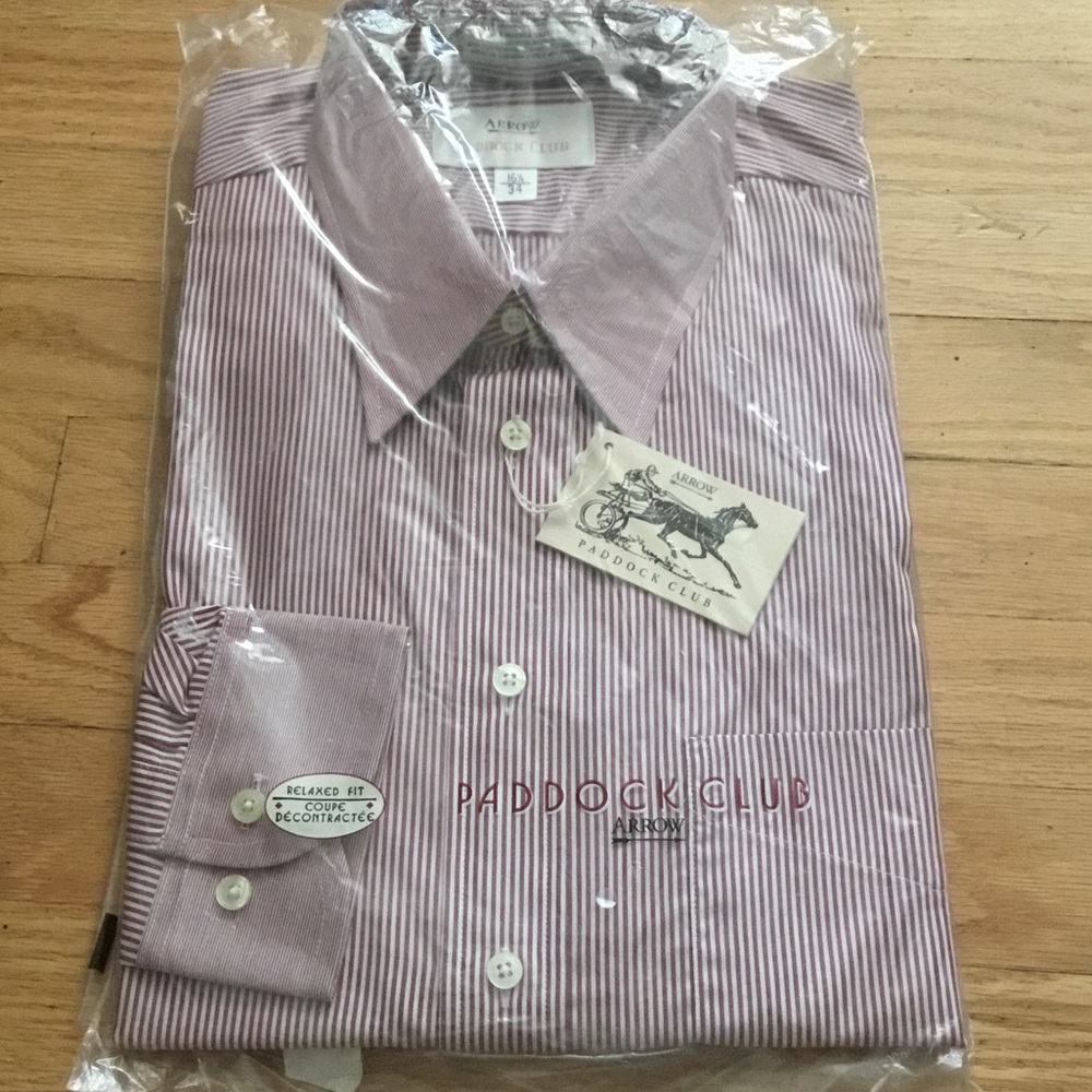 Arrow Men's Pink and White Striped Dress Shirt